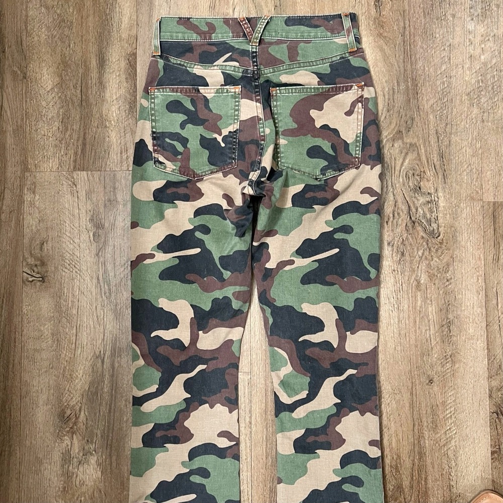 Veronica Beard Carly Kick Flare High Rise Jeans Camo Print Button Fly Size 24 - Picture 7 of 10